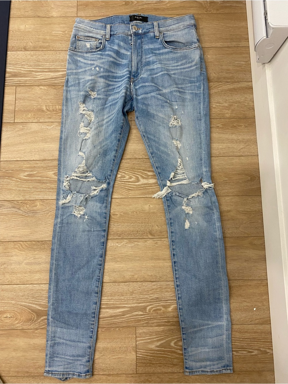 Amiri Light Blue Distressed Skinny Jeans